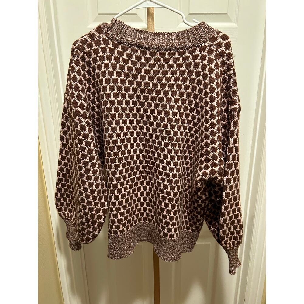 Altar’d State Elsa Chunky Knit Sweater, Burgundy/Pink, XS - Picture 9 of 9